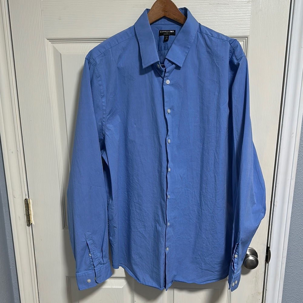 Blue Casual Button Down Shirt with Classic Collar